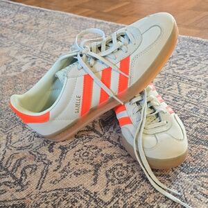adidas Gazelle Sneakers - Light Gray with Neon Orange Stripes